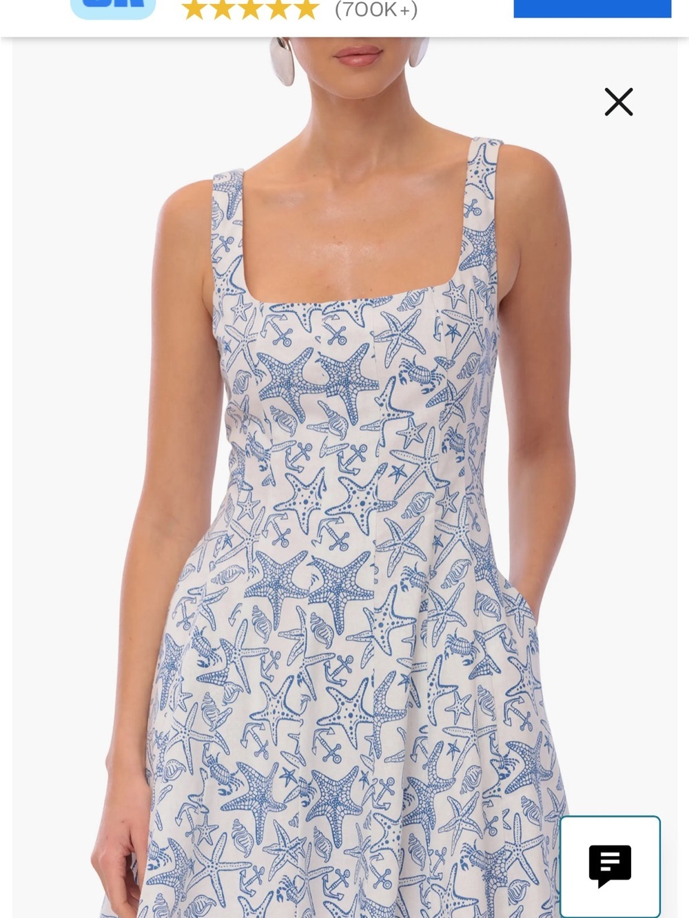 Avec Les Filles linen blend fit and flare mini dress coastal starfish blue white - Picture 4 of 16